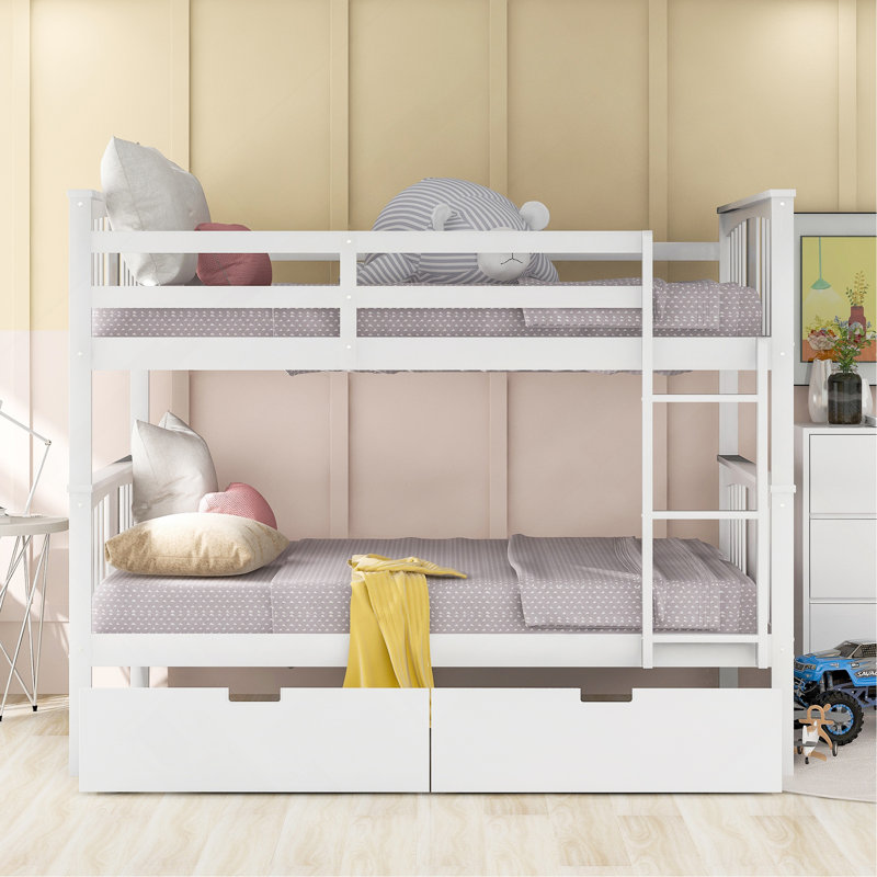 Lit superposé double au-dessus de double avec tiroirs et échelle pour meubles de chambre à coucher, chambre d'amis