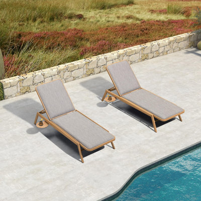 Aluminum Pool Side Sun Lounges Adjustable Reclining Patio Set Pack Of 2 With Cushion by Latitude Run