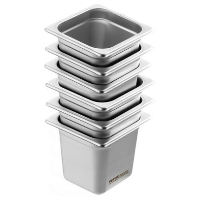 6 Pack Hotel Pans, 1/6  Size Anti-Jam Steam Pan, 0.8Mm Thick Stainless Steel Restaurant Steam Table Pan, 6-Inch Deep Commercial Table Pan, Catering Storage Food Pan, For Industrial & Scientific