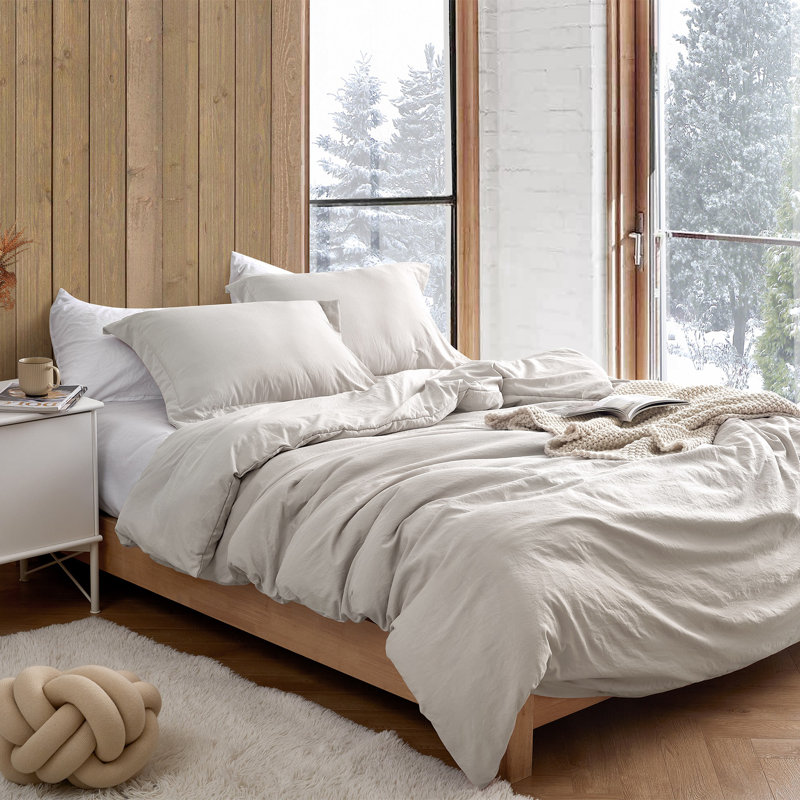 Natural Loft Prewashed Microfiber Duvet Cover Set, Gray/Beige, Queen Duvet Cover + 2 Standard Shams