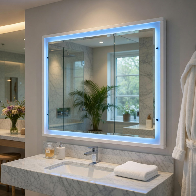 Miroir de coiffeuse Oly, cadre blanc brillant avec DEL, 37 x 47