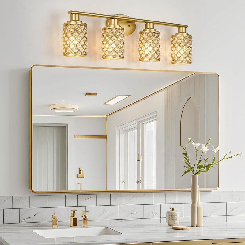 Modern Gold Bathroom Vanity Light With Crystal Shade, Wall Sconces For Mirror, Elegant Lighting Fixture For Powder Room