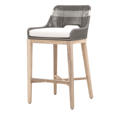 Bowker 30.5" Teak Patio Bar Stool with Cushion by Highland Dunes