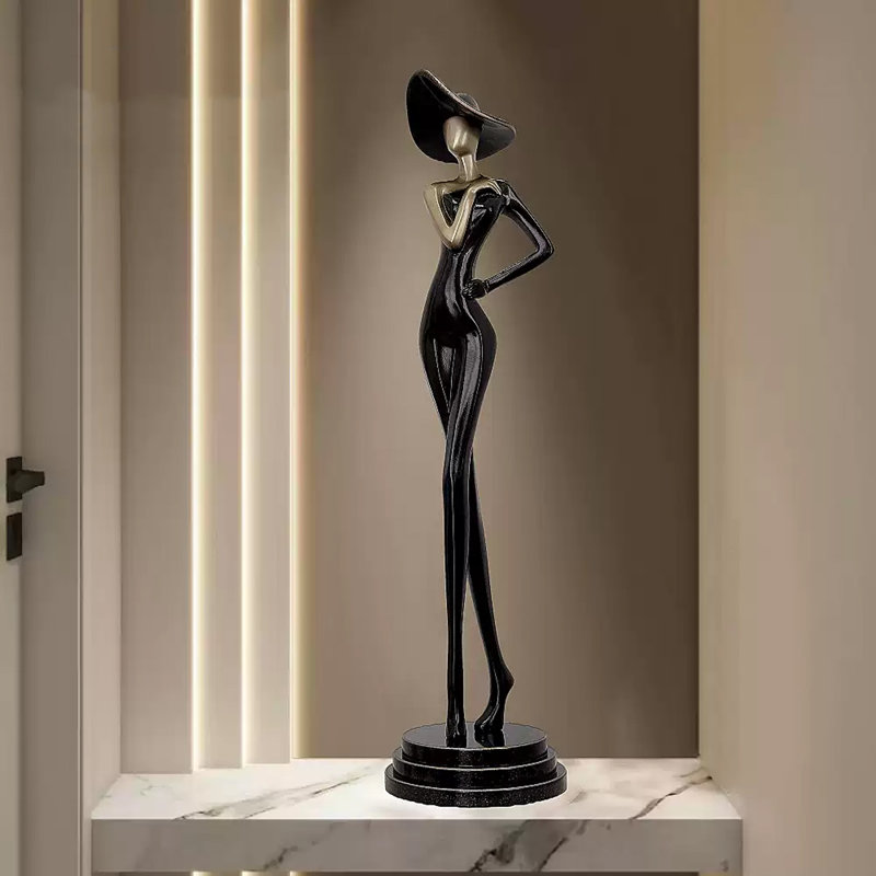 Sculpture en résine de fibre de verre simple, H 40,16 po x l 10,24 po x P 7,48 po, Noir / argenté