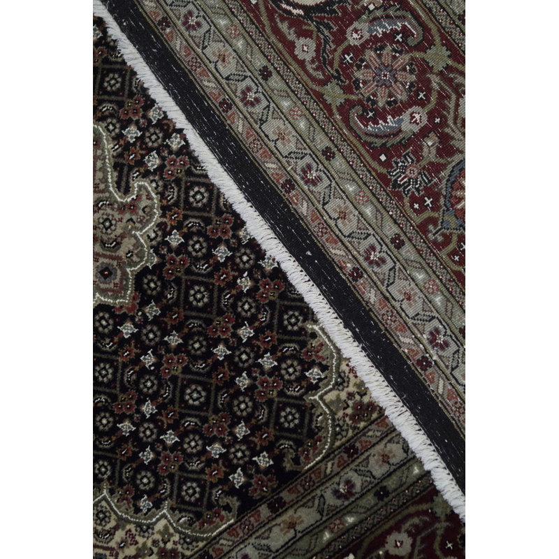 Hand-Knotted High-Quality Black and Red Area Rug