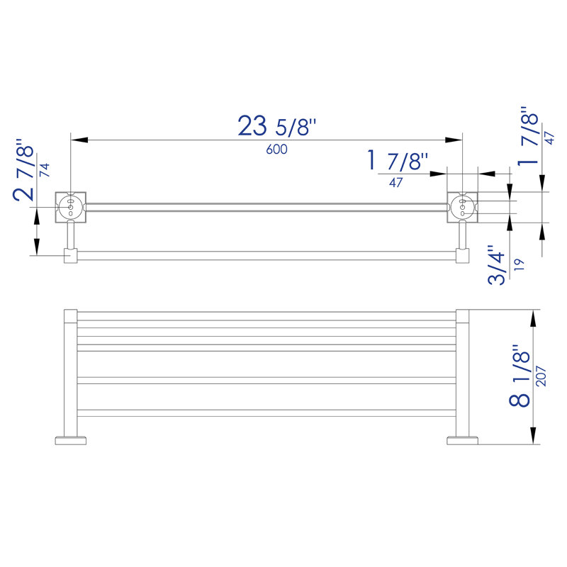 Polished Chrome 24" Wall Mounted Towel Rack and Shelf