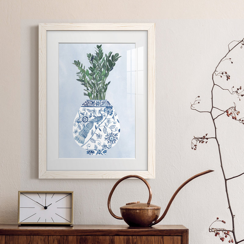 Vase au clair de lune I - Peinture encadrée, Cadre blanc, H 38 po x l 28 po x P 1 po