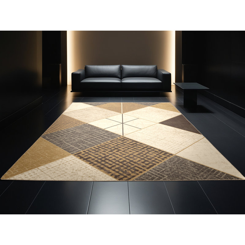 Tapis moelleux moelleux et moelleux à carreaux de couleur BCBG - reliure beige, Carré 7 pi