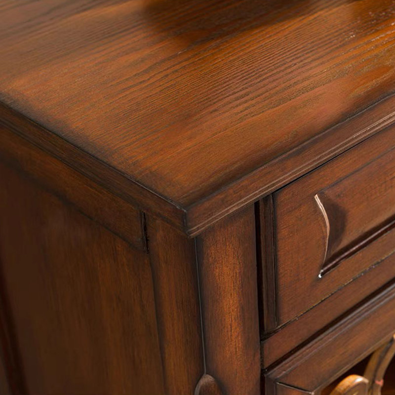 Solid Rubber Wood Console Cabinet, Dark Brown