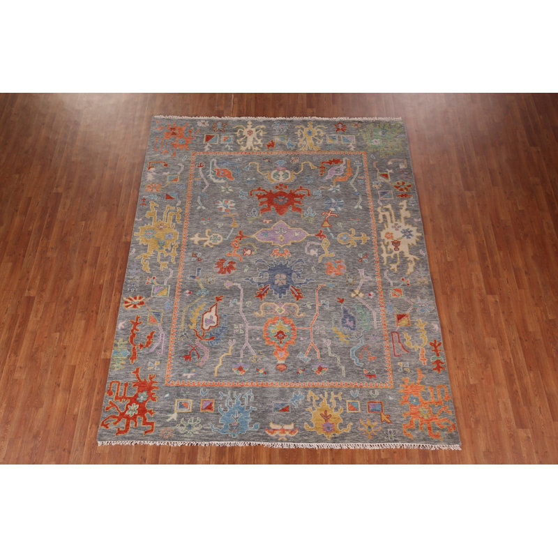 Tapis gris à motif floral All-Over Oushak 8 x 10