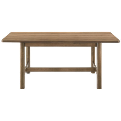Mid - Century Modern Rectangular Dining Table In Walnut Finish, Trestle Base For Kitchens, 30.5 Inches High, 70.11 Long, 38.28 Wide, Seats 6, Rubberwo