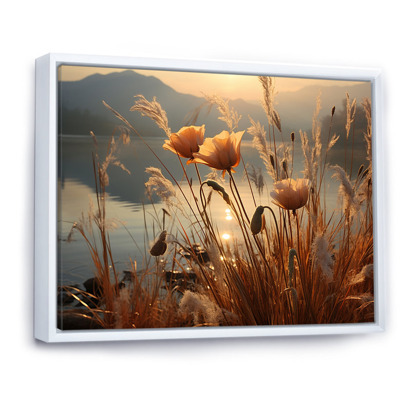 «Sunset Wildflower Serenade - Wildflowers», reproduction sur toile, H 16 po x l 32 po x P 1 po, Cadre flottant blanc