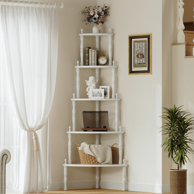 Étagère d'angle vintage en bois massif pour salon, bureau ou maison, présentoir ouvert, blanche