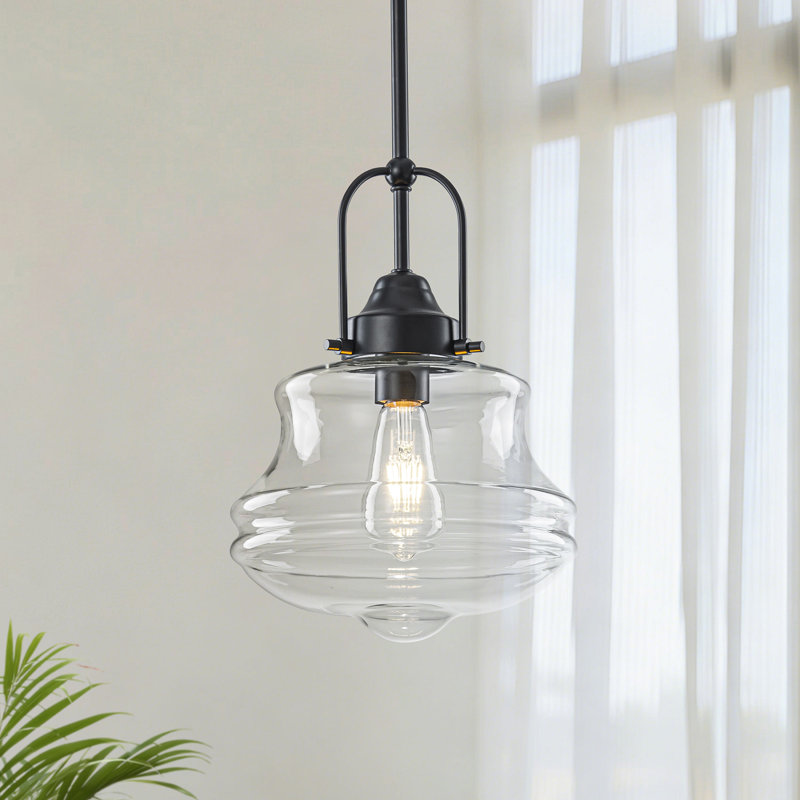 1-Light Farmhouse Schoolhouse Glass Pendant for Kitchen or Dining , Matte Black