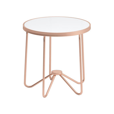 Table ronde blanche avec plateau en verre givré et finition or rose