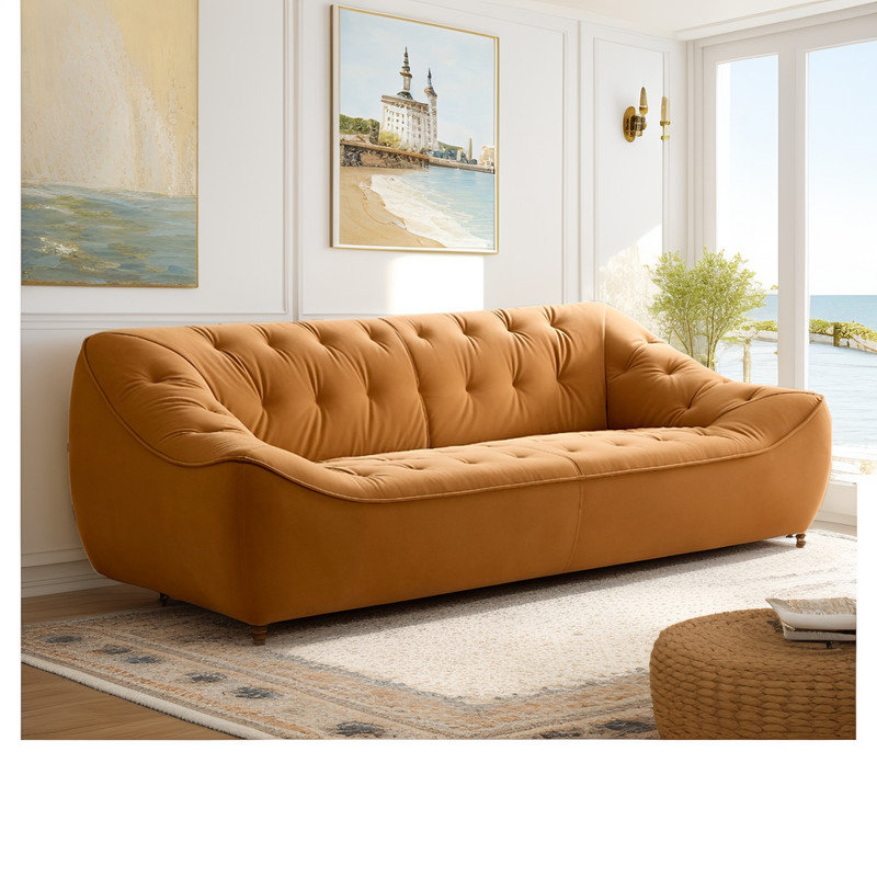 Najya Captivating 89" Reception Sofa with Solid Wood Frame and Tufted Elegance Decor, Orange