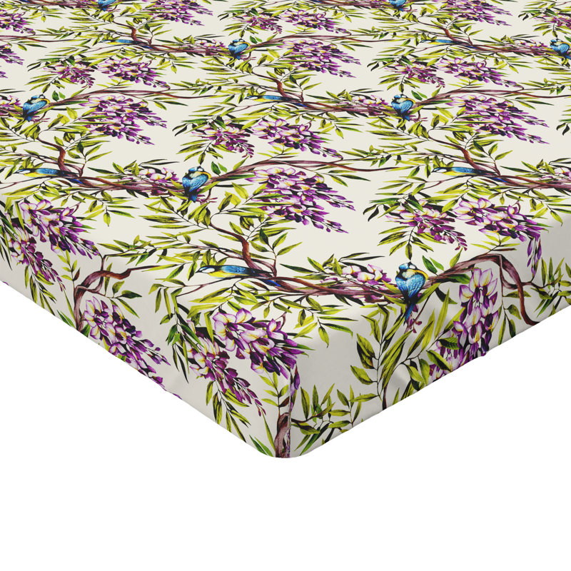 Ambesonne Nature Fitted Sheet Leaves Botanical Style Art, Lime Green/Blue/Purple Floral, Queen Fitted Sheet