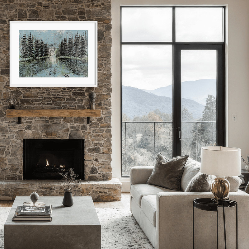Nature Inspired "Evergreen Reflection" Canvas Wall Art By Karen Biery, 12" H x 16" W, Framed Print, White