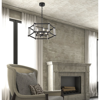 Rutland 6-Light Hammered Metal Chandelier in Fossil and Black