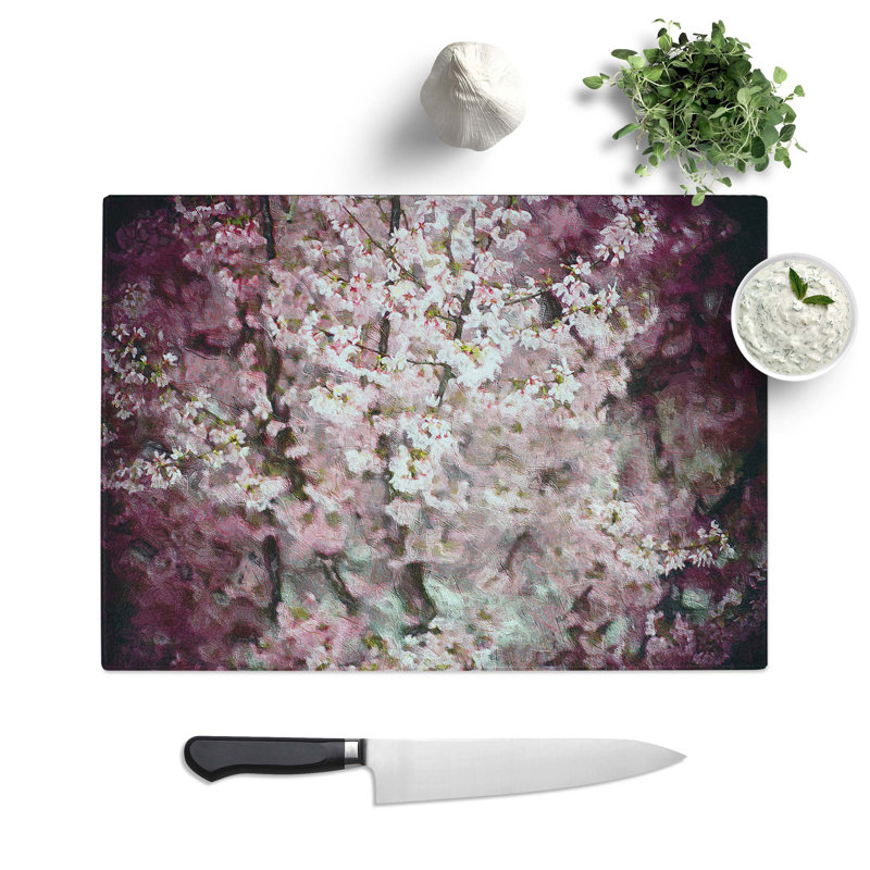 Tempered Glass Cherry Blossoms Chopping Board, 39 cm W x 28.5 cm L