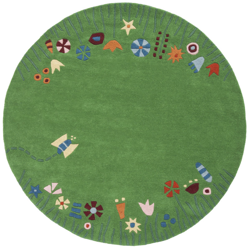 Claro Floral Hand-Tufted Wool Green Area Rug, Round 6'