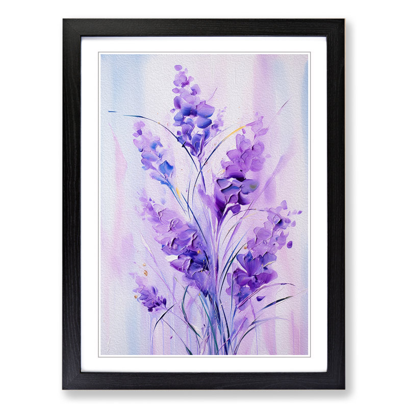 Lavender Flower Gestural Art - Framed Print, Black Framed, 64cm H x 46cm W x 2cm D