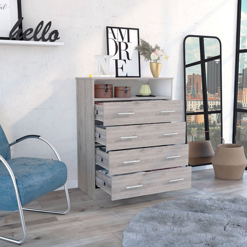 Commode rectangulaire à 4 tiroirs Dover, Light Grey