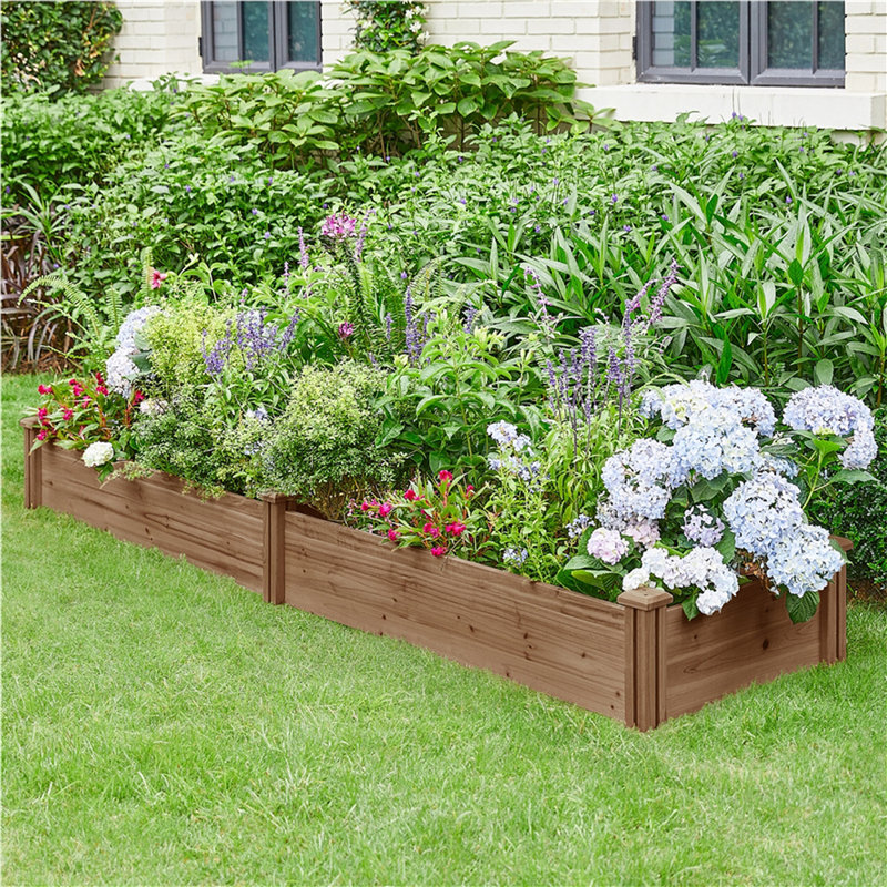 Wooden Raised Garden Bed, Dark Brown, 27cm H x 241.5cm W x 62.5cm D
