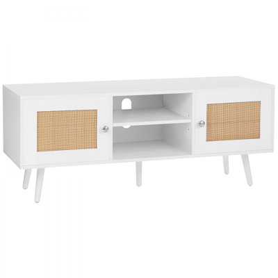 Rattan TV Stand, Boho TV Cabinet for 55 inch TV, Mid Century Modern TV Stand, Rattan TV Console with Adjustable Shelfs for Living Room, Media Room, W by Bayou Breeze