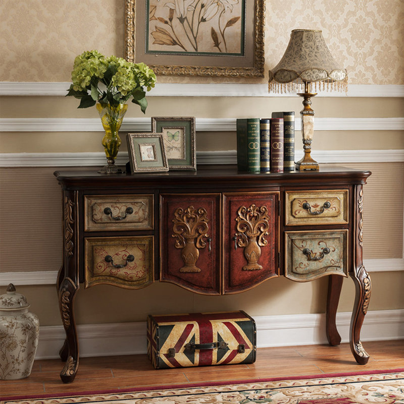 Armoire d'entrée multifonctionnelle de style américain, 35.03" H x 47.24" W x 17.51" D, Gold/Red Brown