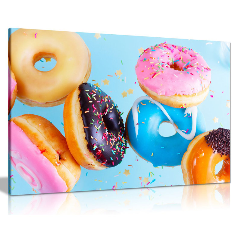 Colourful Brown Pink Blue Doughnut With Cream Food - Wrapped Canvas Print, 31cm H x 20cm W