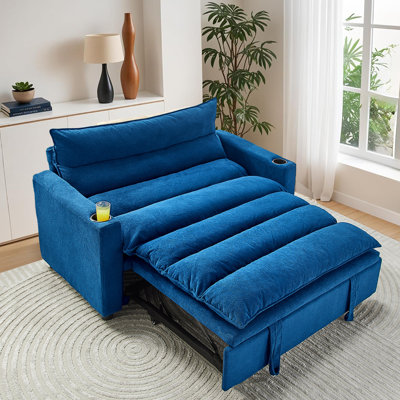 Masir 3 in 1 Convertible Pull Out Sleeper Sofa with Adjustable Backrest & Cupholders by Latitude Run