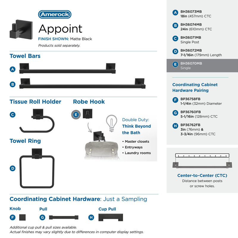 Appoint Wall Mounted Robe Hook, Matte Black