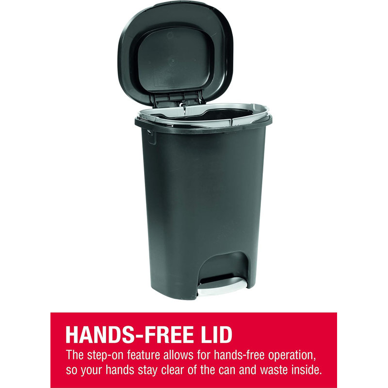 Black 13 Gallon Step-On Trash Can with Stainless Steel Pedal