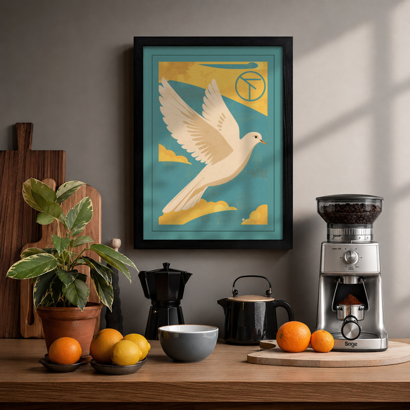 Dove of Peace Geometric - Framed Print, A3 - 42.0 x 29.7 cm, Black