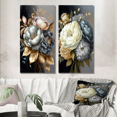 «Blue Blooming Bouquet V», 2 pièces sur toile