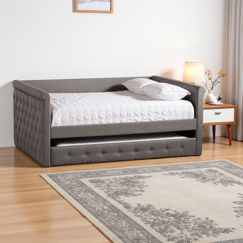 Jaila Full/Double Upholstered Daybed with Trundle in Gray, 37.48" H X 86.22" W X 57.09" L, Full/Double, Gray