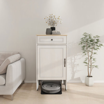 Robot Vacuum Stand Cabinet with Wheels, Sweeping Robot Storage Rack with Doors and Drawers, Side Table for Living Room, Home Office, Kitchen