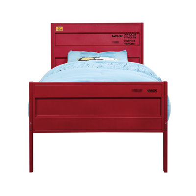 Lit double style Red Cargo, construction en métal avec panneaux encastrés, verrouillage de longueur, 21 lattes, support de charge de 330 lb, profondeur de 56 po, largeur de 79 po, structure de finition à 44 po de hauteur, conception à profil bas, sans sommier