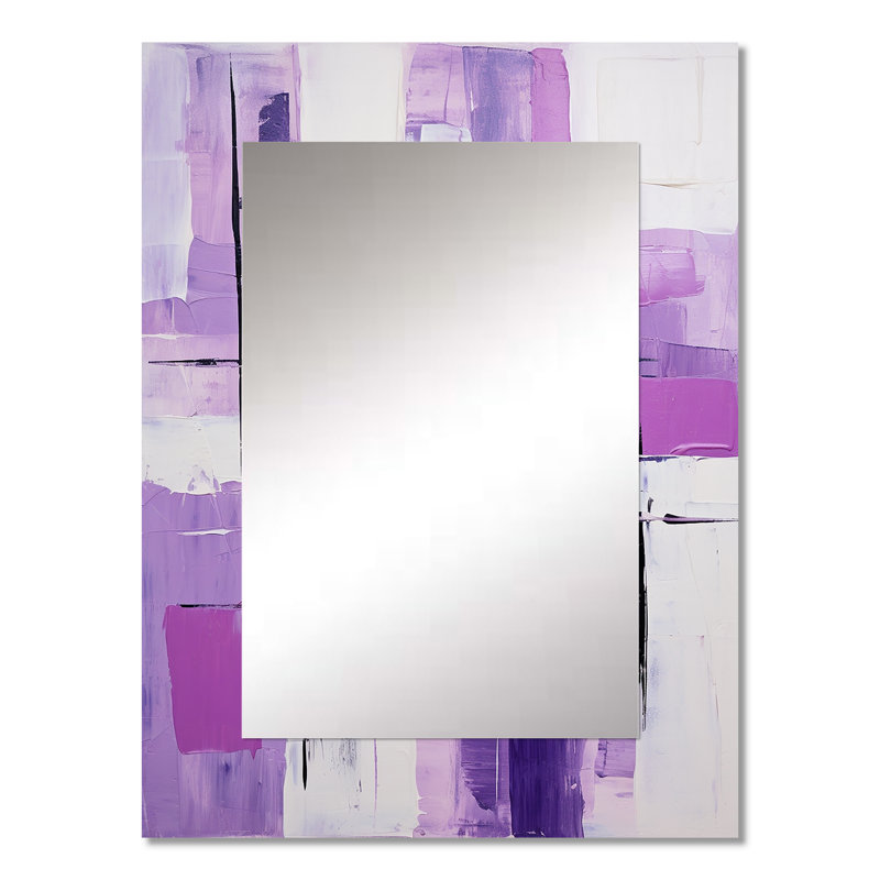 Tachisme purple cubism brush 3 - Tachisme Decorative Wall Mirror, Purple Mirror, Printed Metal Art, 32" x 24"