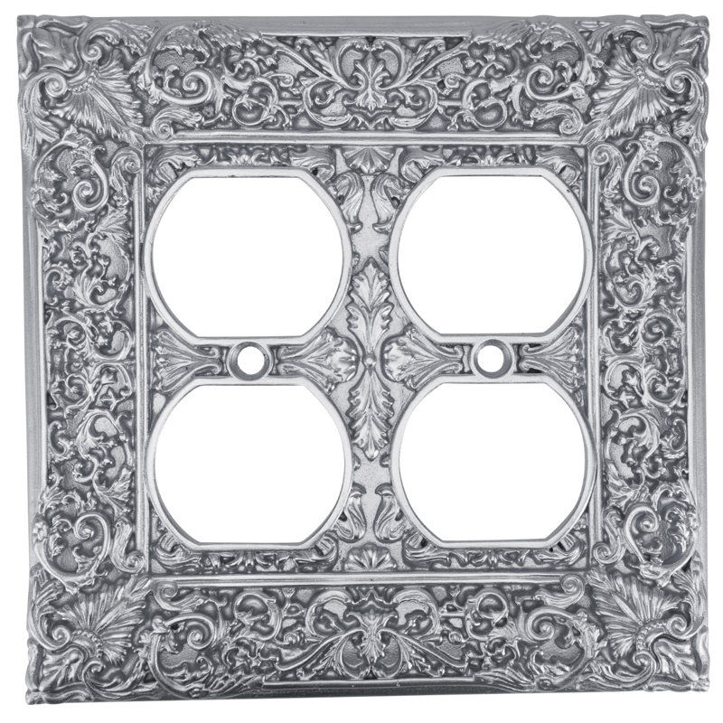 edgar berebi switch plate glendale 4 outlet switch cover in satin nickel plate, Silver