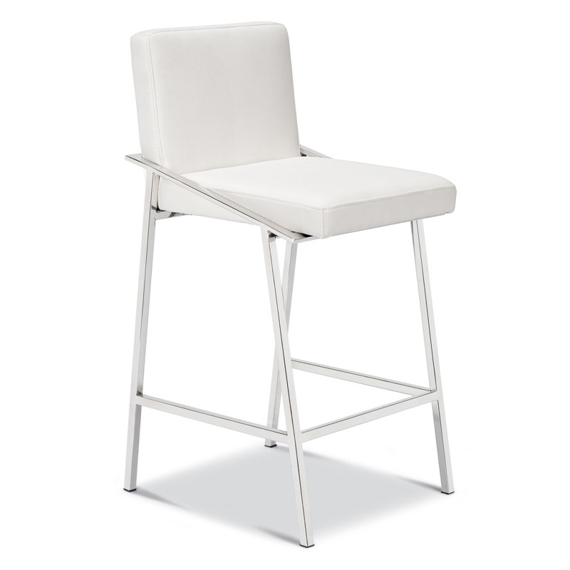Tabouret de bar Elie, Blanc, Acier inoxydable poli, Tabouret de bar (siège d'une hauteur de 30 po)
