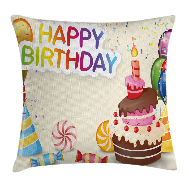 Kids Party Elements Square Pillow Cover, 18" x 18"