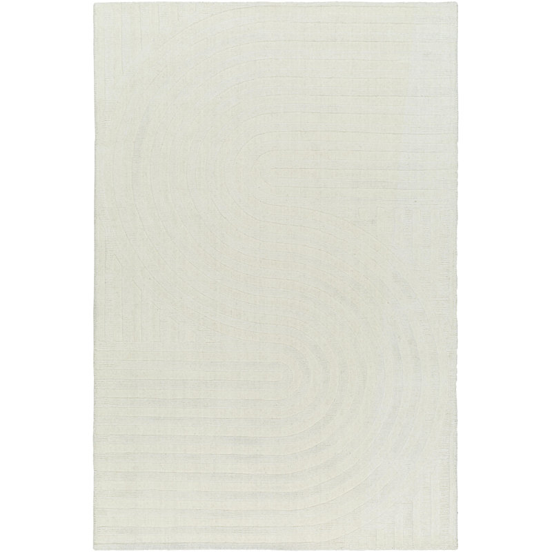 Rectangle Solid Color Hand Tufted Wool Area Rug in Cream, Rectangle 2' x 3'