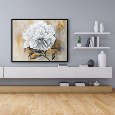 White Peony Print On Canvas