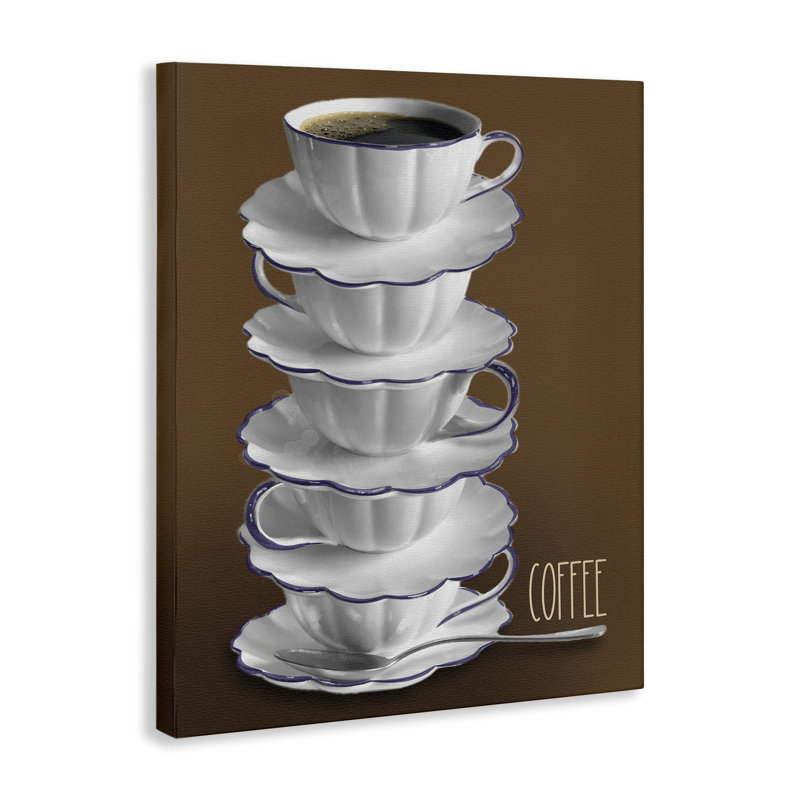 Tasses à thé empilées avec toile café, design par Matthew Piotrowicz, H 20 po x l 16 po