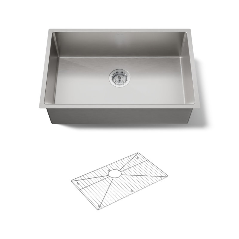 Strive 29" L x 18-5/16" W x 9-5/16" Under-Mount Medium Single Bowl Kitchen Sink with Basin Rack