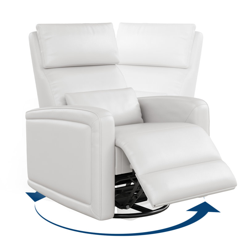 360° Swivel Manual Recliner, Faux Leather Rocking Chair with Adjustable Backrest & Footstool for Living Room, White
