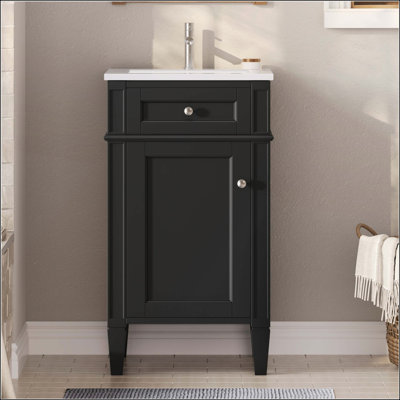 18-inch French Style Bathroom Vanity with Ceramic Sink, Soft Closing Door, and Adjustable Shelf for Compact Spaces