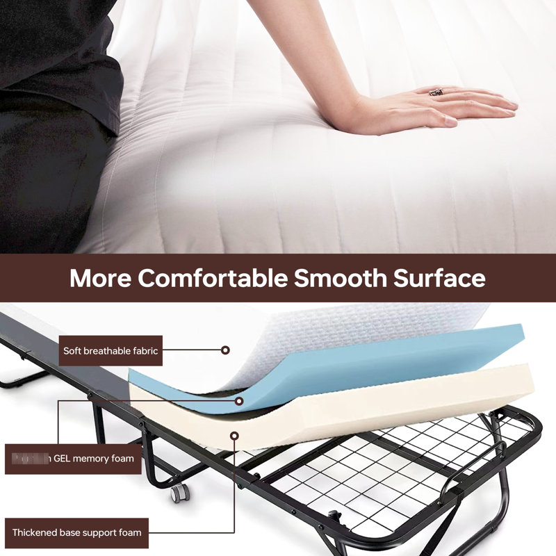 Lit de bébé portatif pour adulte avec tissu double et mousse - L 75 po x l 46 po, lit pliant amovible lavable et confortable, capacité de charge de 450 lb
